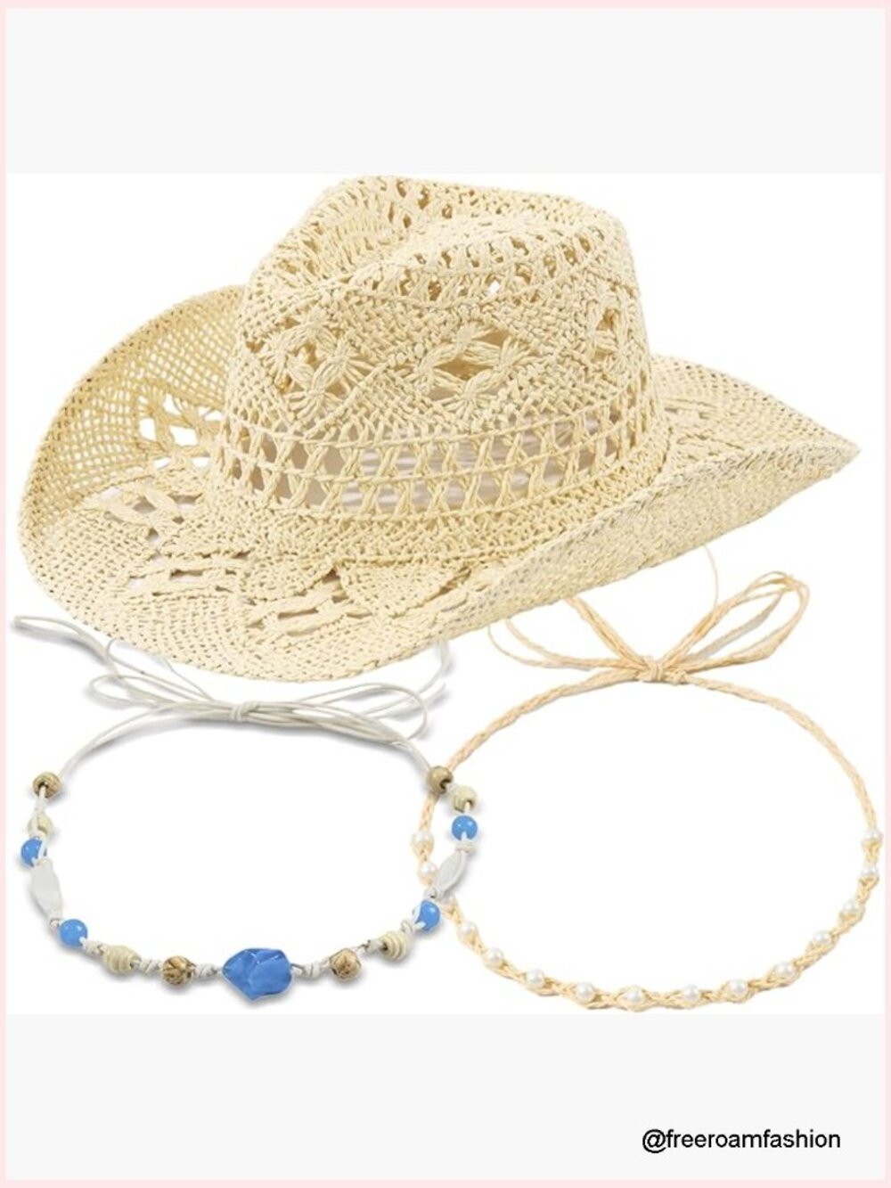 Straw Cowboy Hat for Women, Western Beach Cowgirl Hat with 2 Replacement Hat